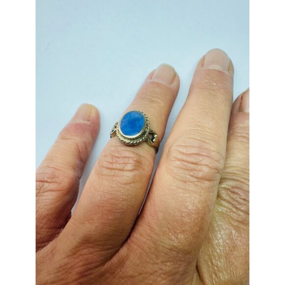 Estate Sterling Silver 925 Lapis Lazuli Ring Size 5 Heart Detail 3.8g Boho Chic - Picture 7 of 11